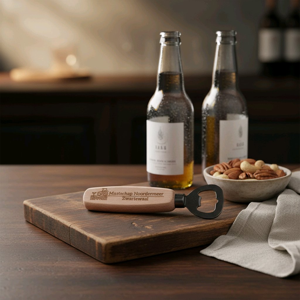 Flesopener met houten handvat